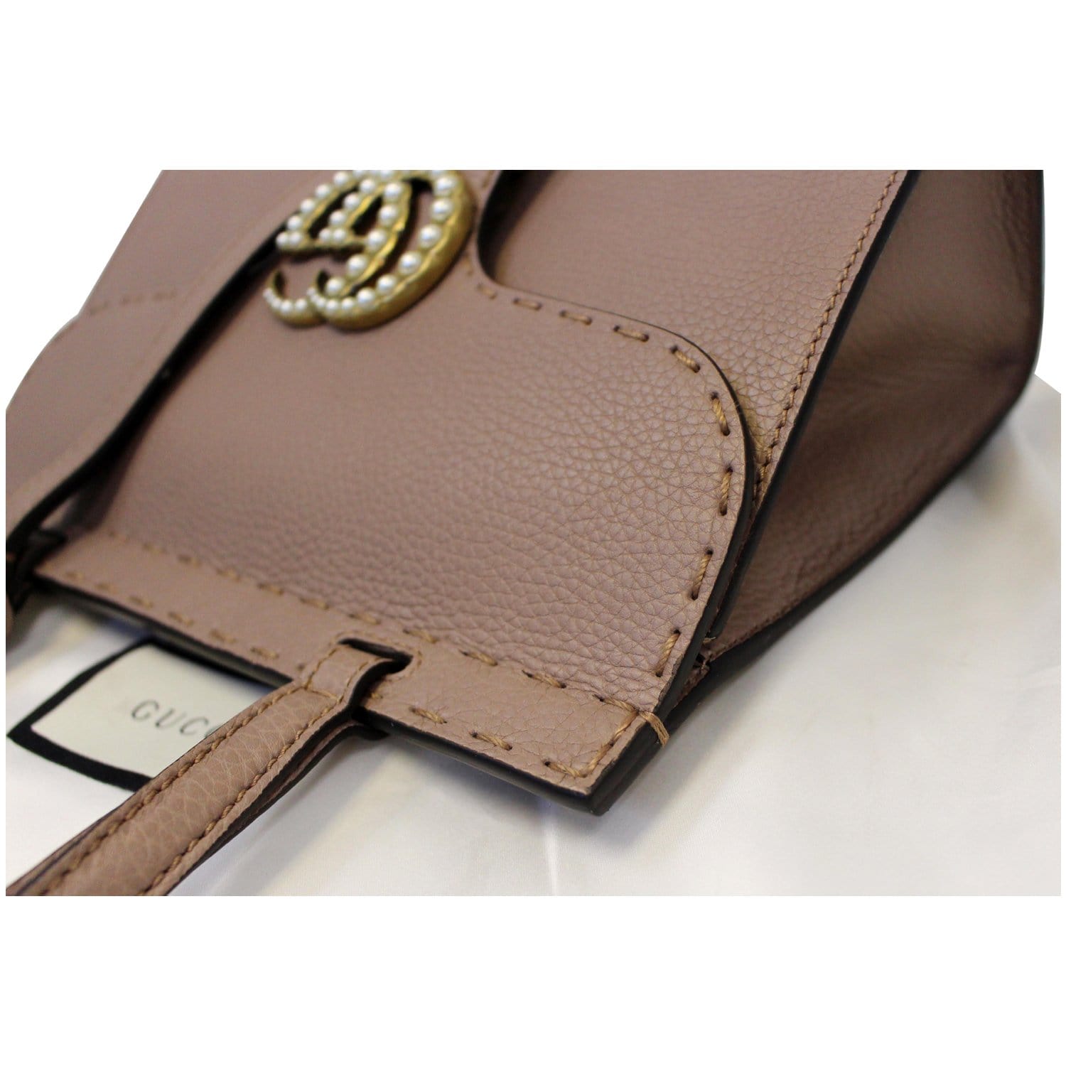 GUCCI GG Marmont Leather Top Handle Shoulder Bag Taupe 442622