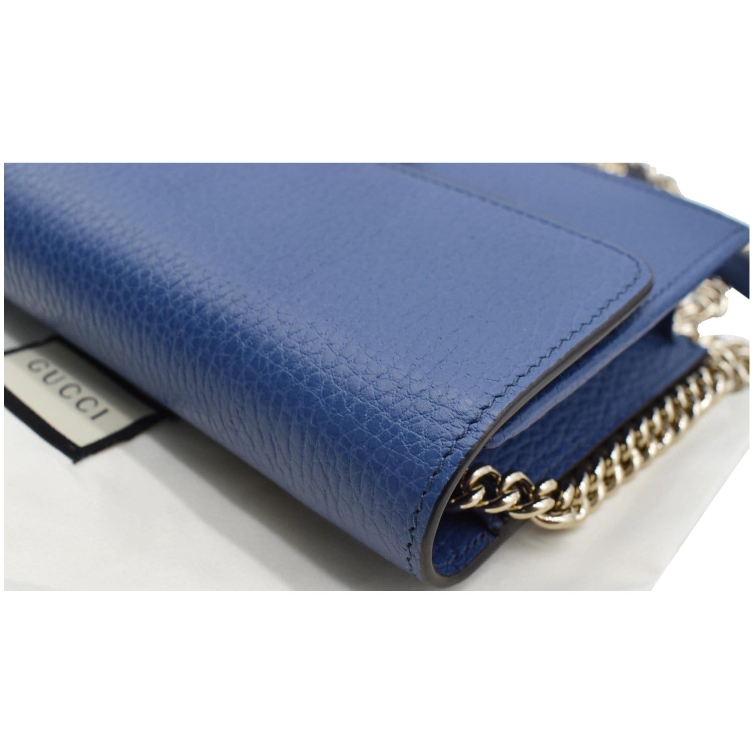 GUCCI Dollar Interlocking G Calfskin Leather Chain Wallet Crossbody Bag Blue 510314