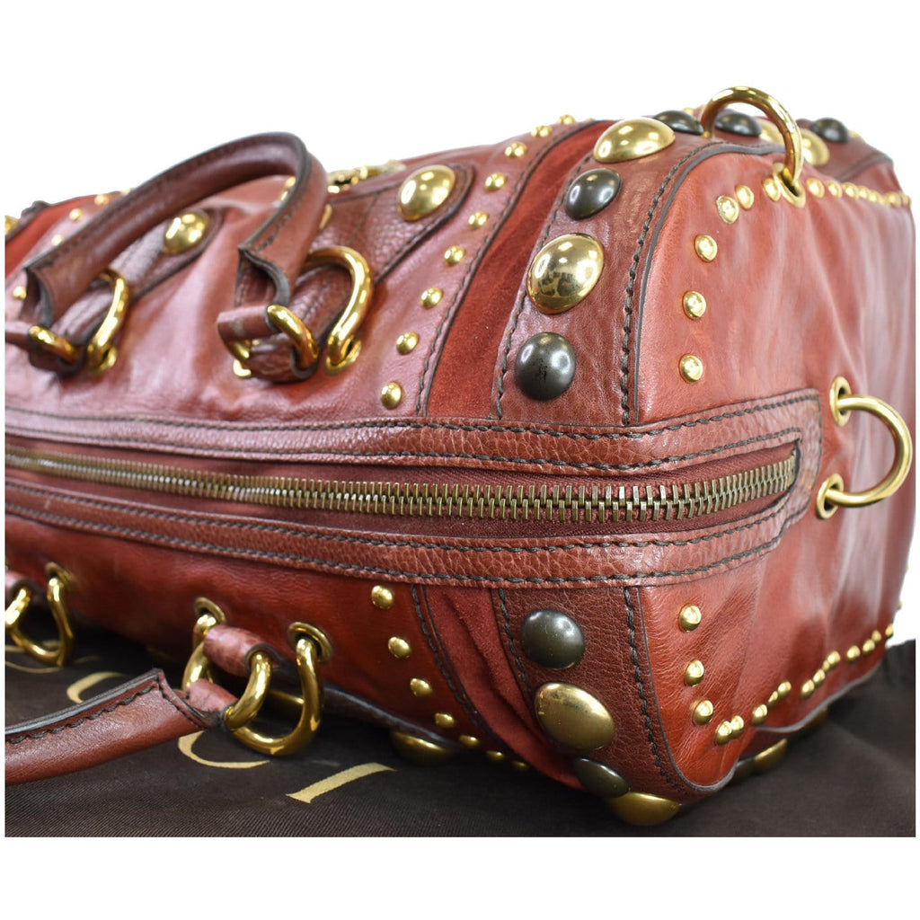 GUCCI GG Crystal Babouska Large Leather Indy Boston Bag 207296 Red