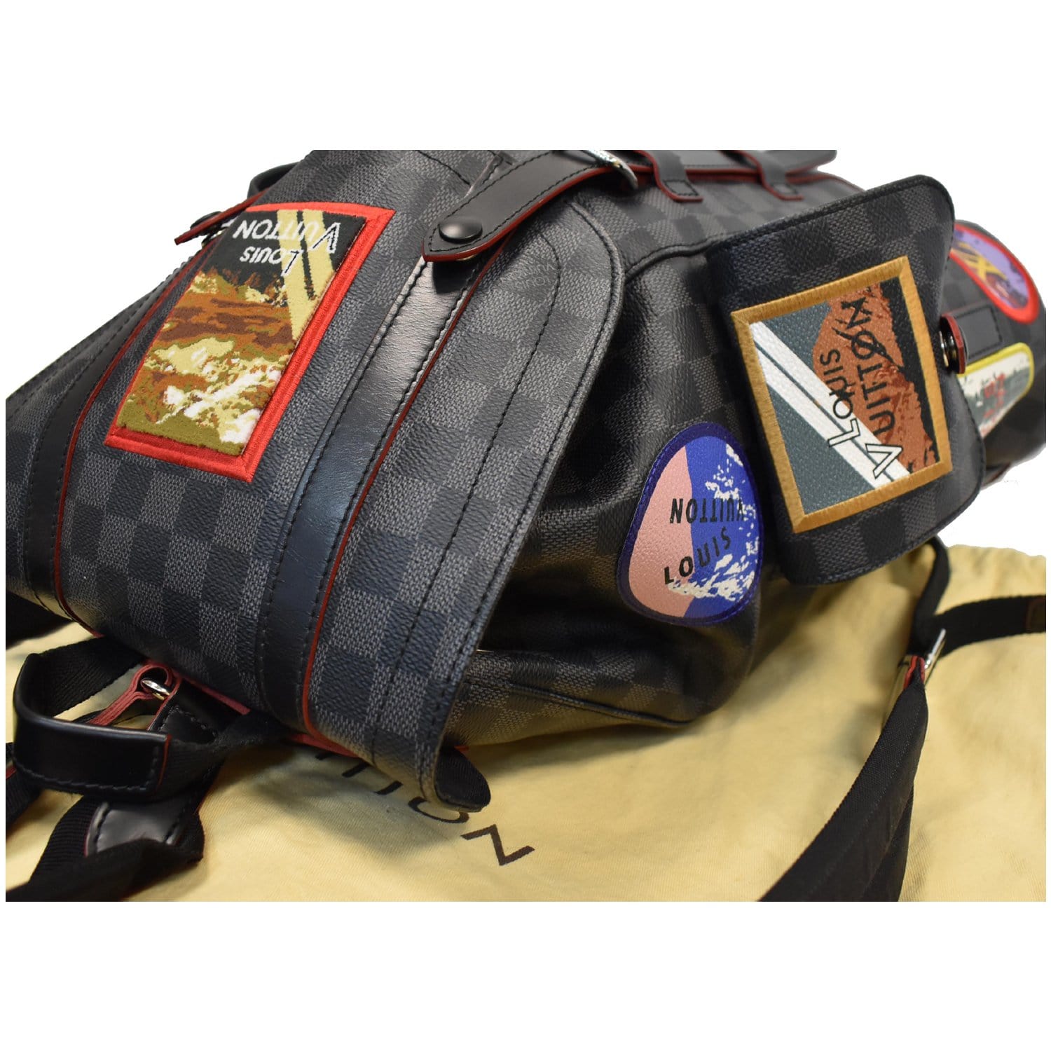 LOUIS VUITTON Alps Christopher Patch Damier Graphite Backpack Bag Black