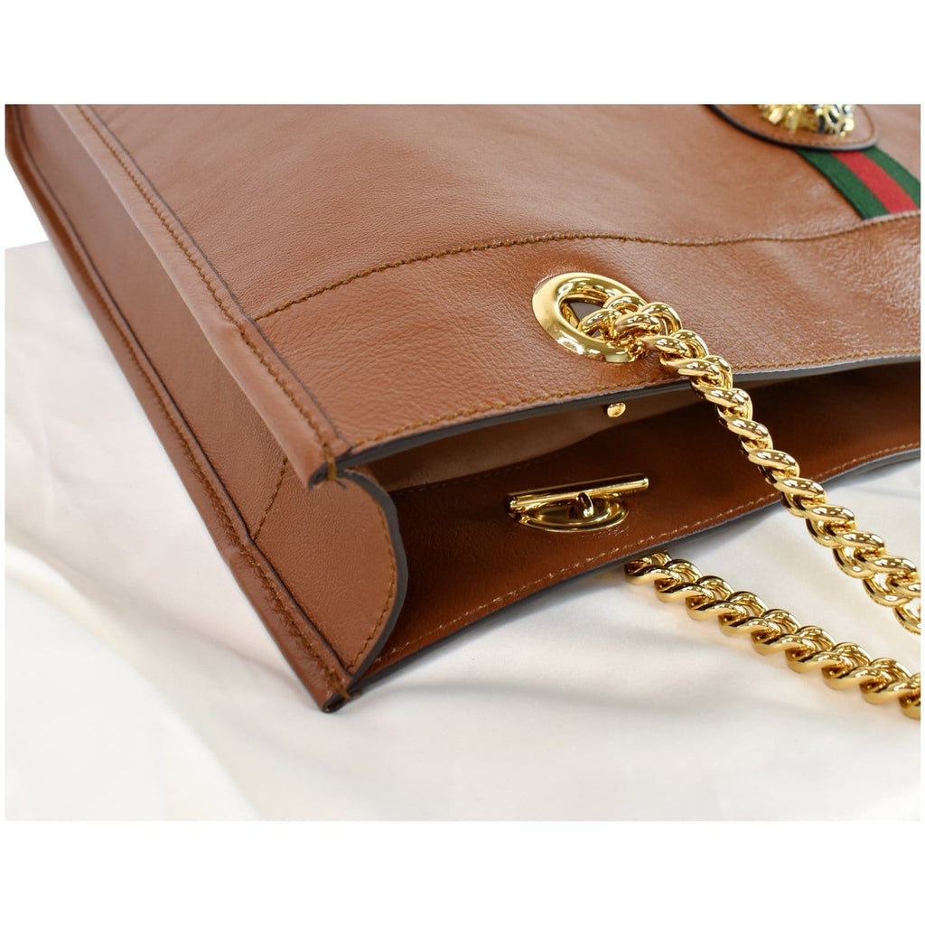 GUCCI Rajah Large Leather Tote Shoulder Bag Brown 537219