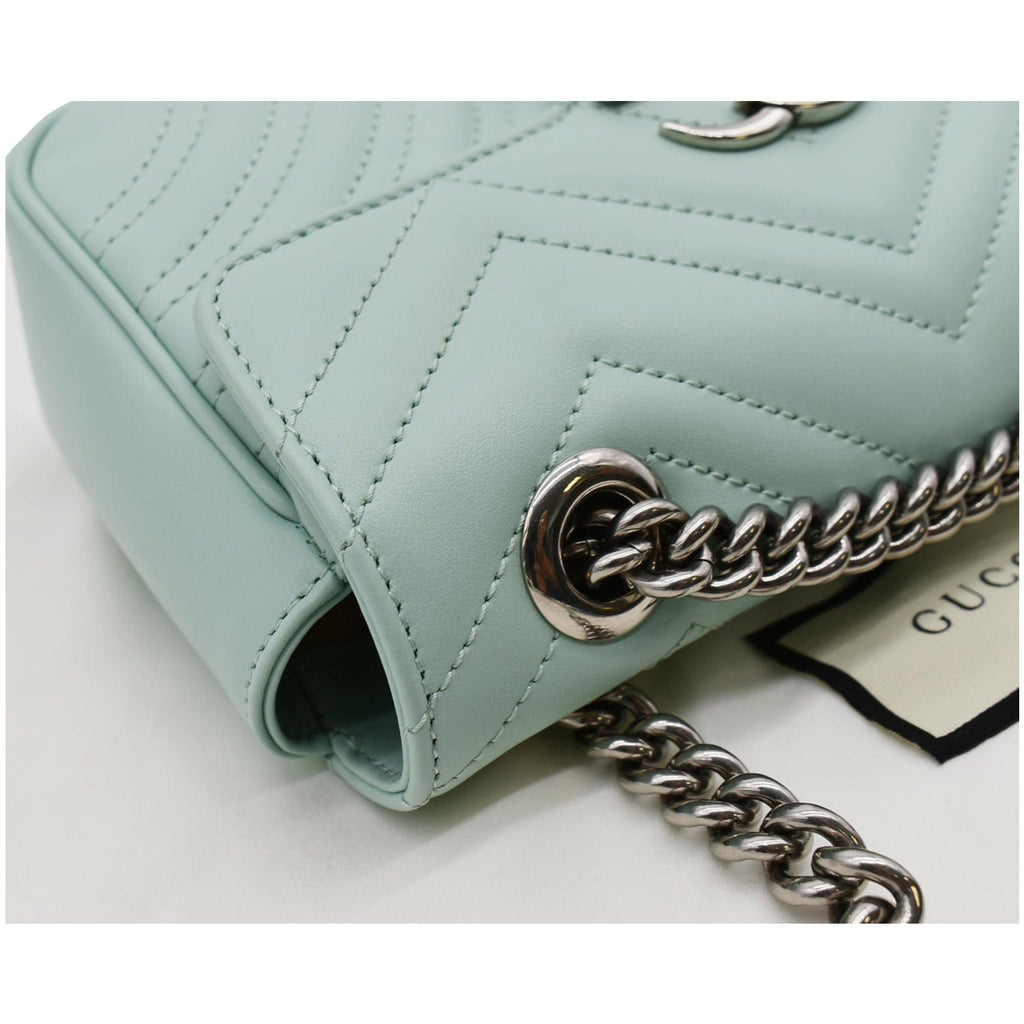 GUCCI GG Marmont Mini Matelasse Leather Crossbody Bag Bright Green 446744