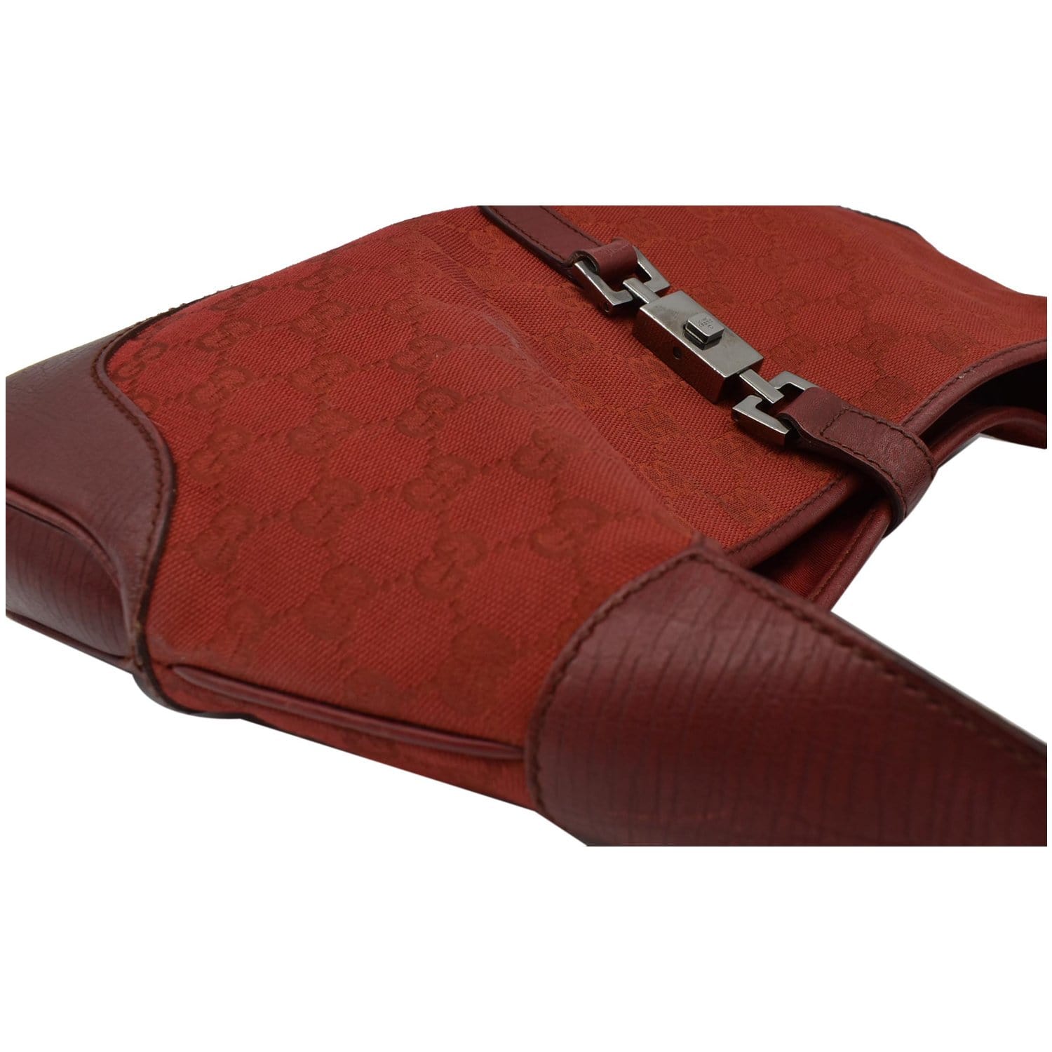 GUCCI Jackie Vintage GG Canvas Leather Hobo Bag Red 00963