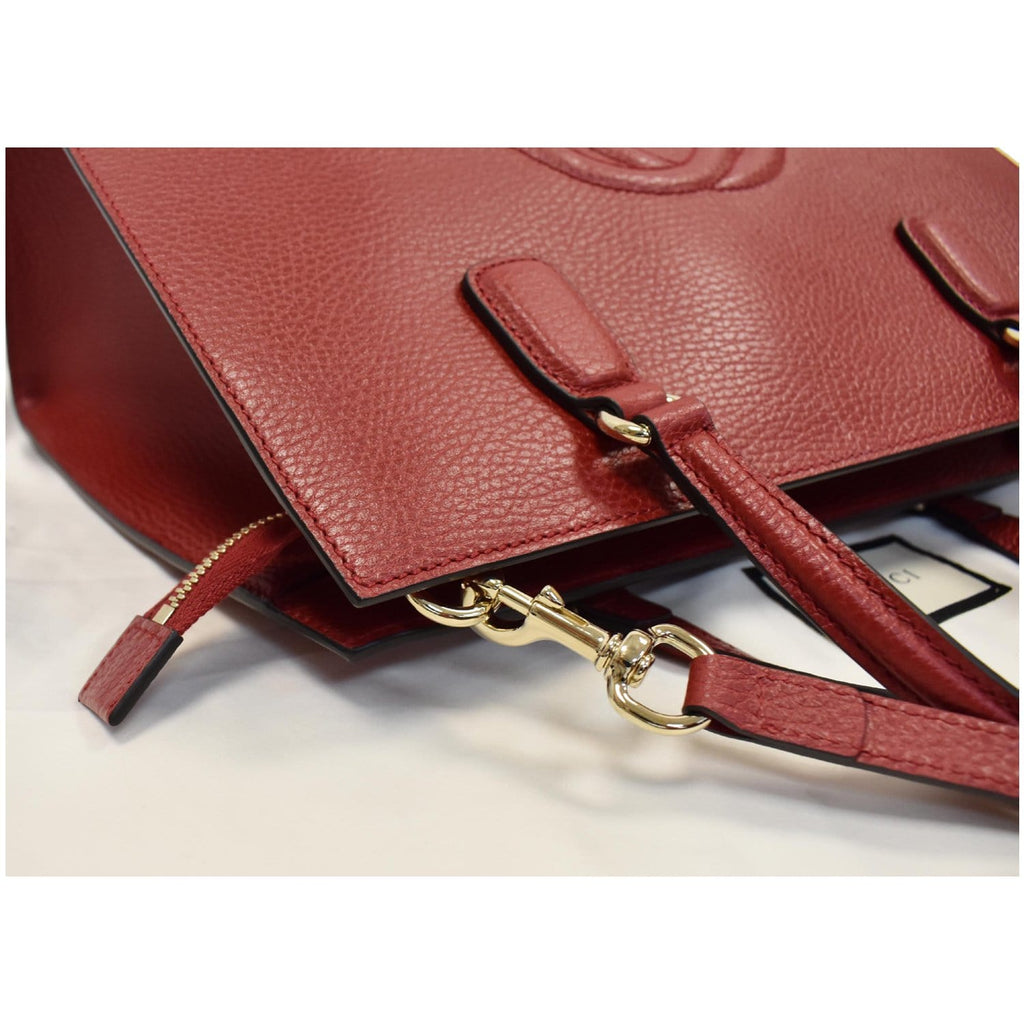 GUCCI Soho Disco Top Handle Pebbled Leather Shoulder Bag Red 607721