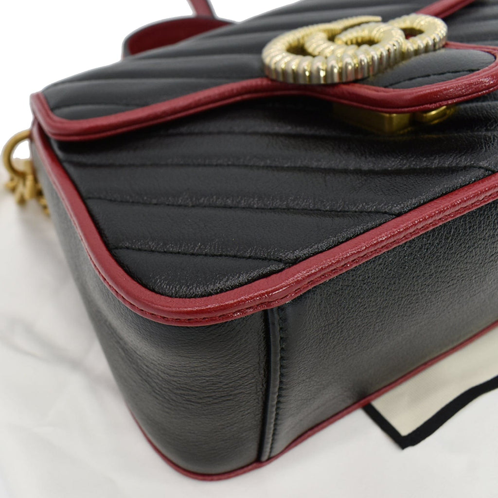 GUCCI GG Torchon Marmont Mini Top Handle Crossbody Bag 583571 Black/Cerise - Hot Deals