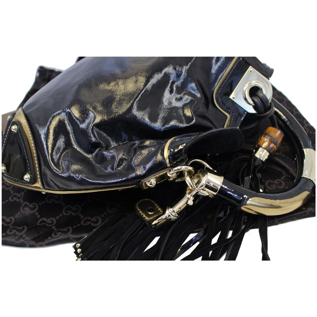GUCCI Indy Babouska Leather Top Handle Shoulder Bag Black 185566