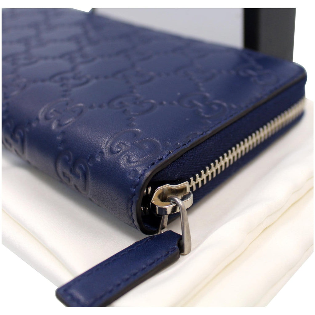 GUCCI Zip Around NY New York Yankees Patch Guccissima Wallet Blue - Last Call