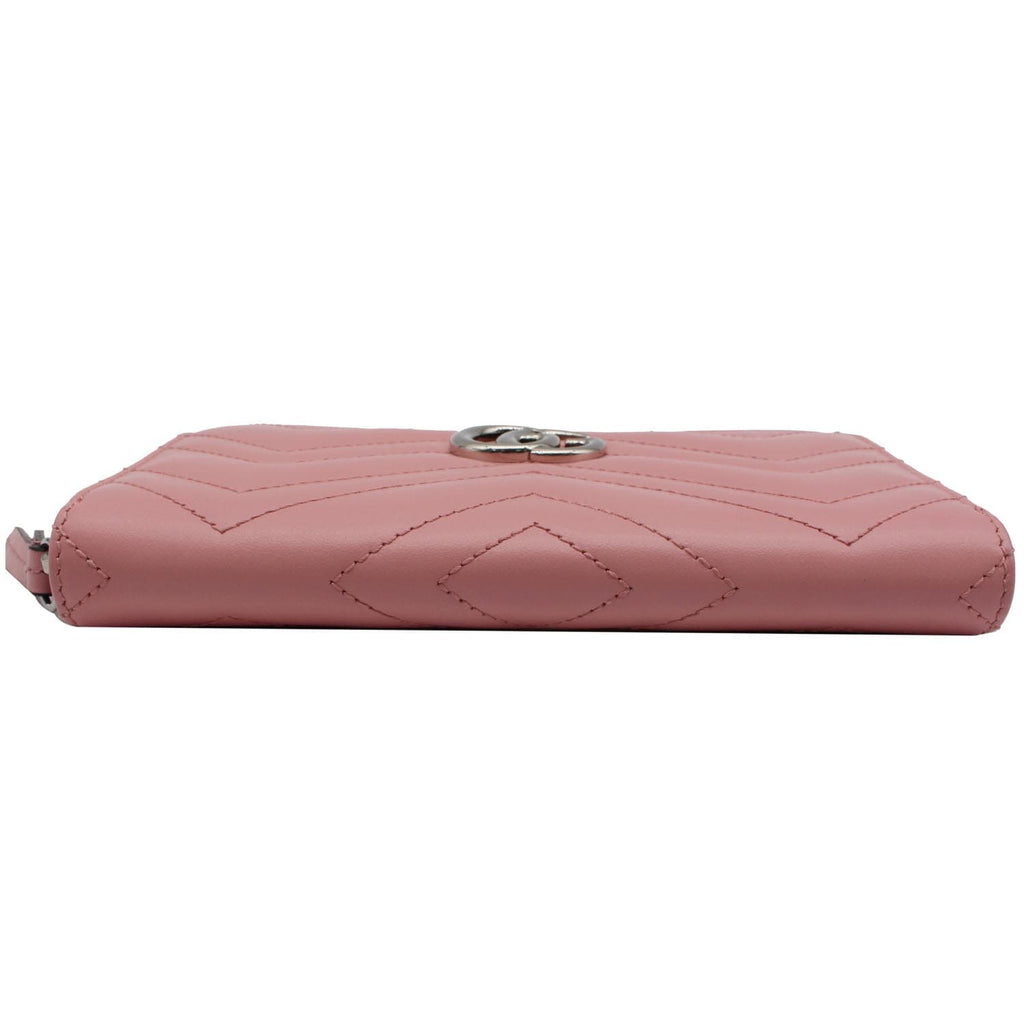 GUCCI Marmont GG Matelasse Leather Zip Around Wallet Pink