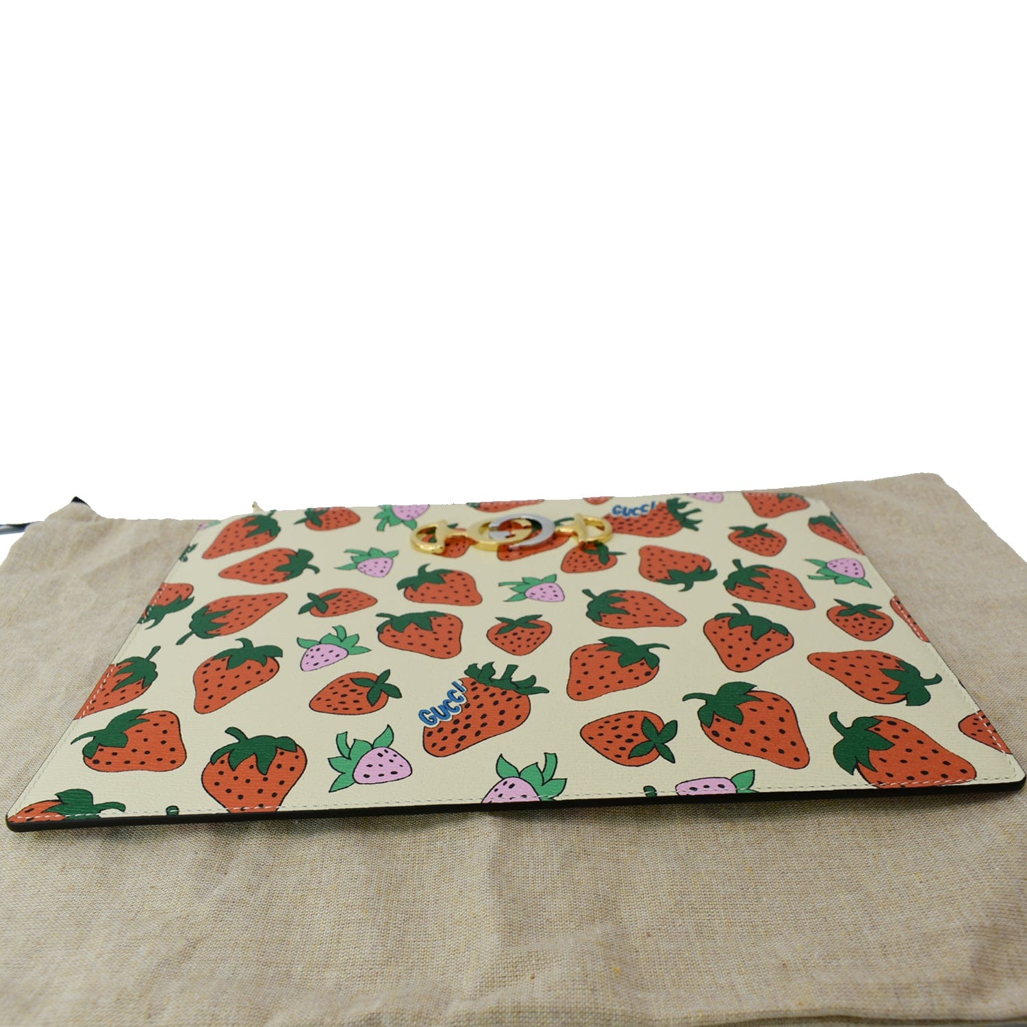 GUCCI Zumi Strawberry Printed Leather Pouch Multicolor 570728