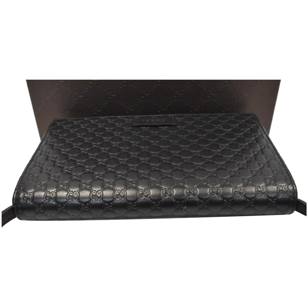 GUCCI GG Micro Guccissima Leather Crossbody Wallet Black 466507