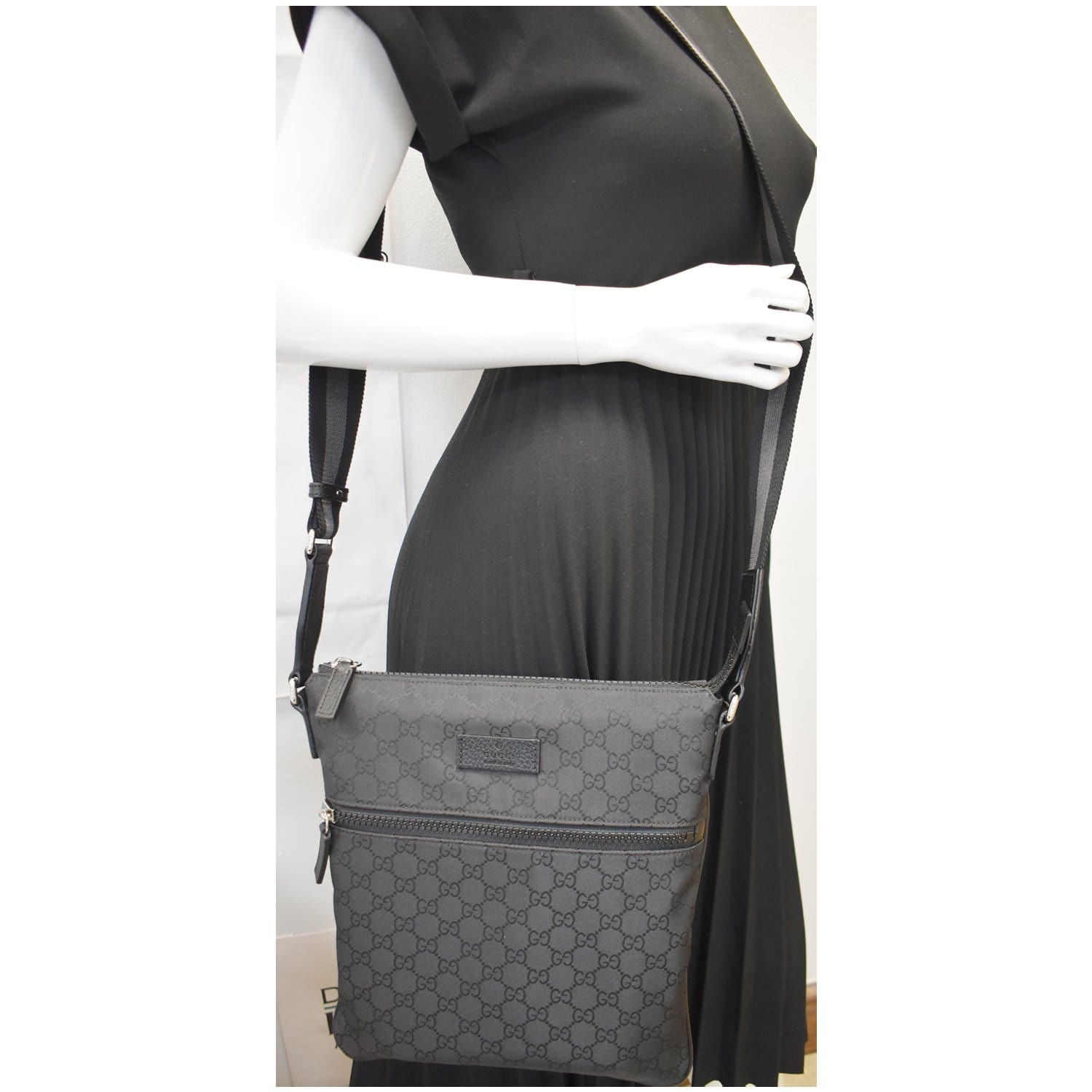 GUCCI GG Monogram Nylon Small Messenger Bag Black 449184
