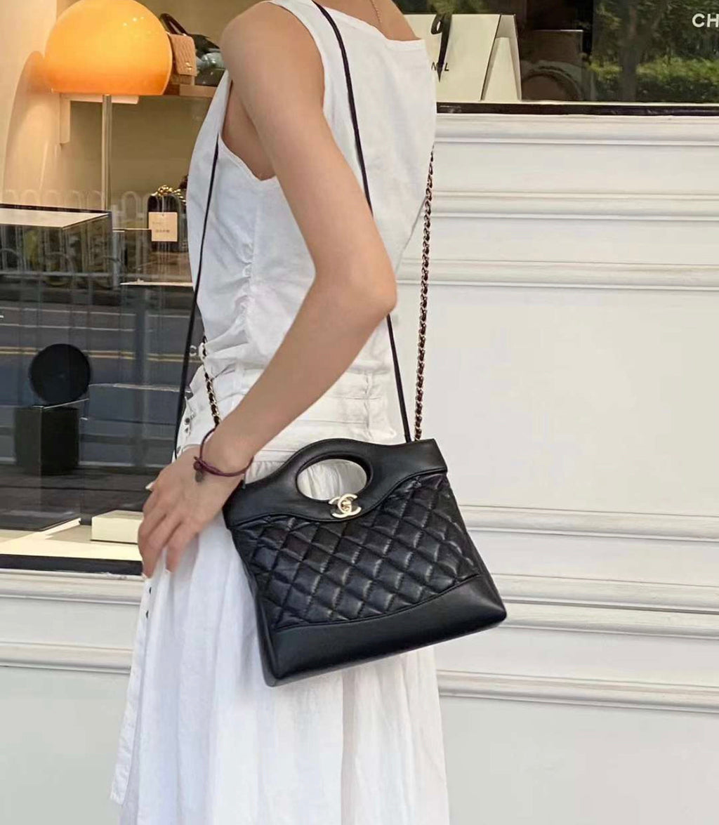 CHANEL Aged Calfskin Quilted Mini 31 Shopping Bag Black