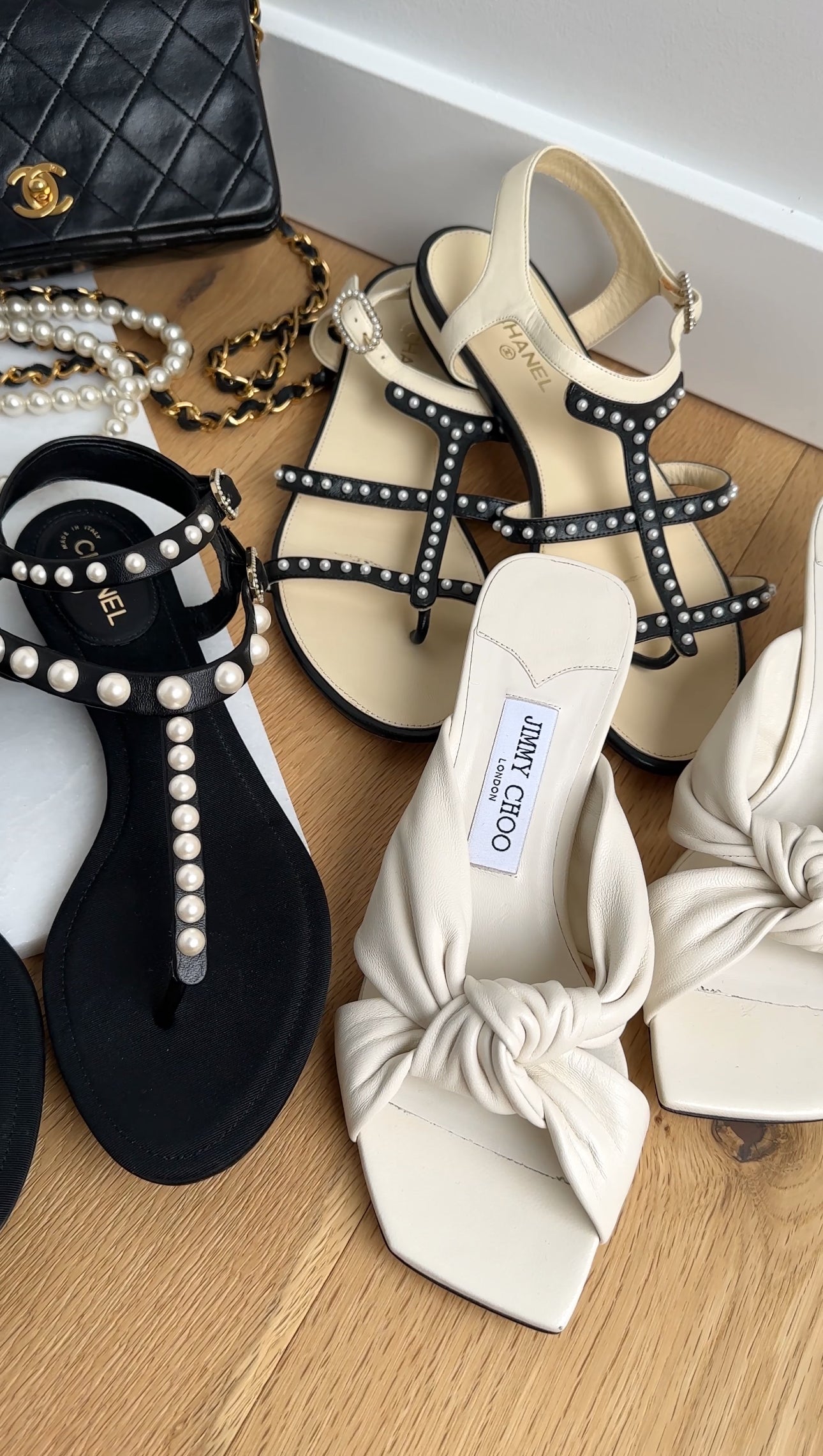 Chanel SS16 Black White Faux Pearl Cage Flat Sandals - 37 / 37.5