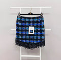 Chanel 22C Black, Blue, Turquoise & white Embroidered Tweed Skirt