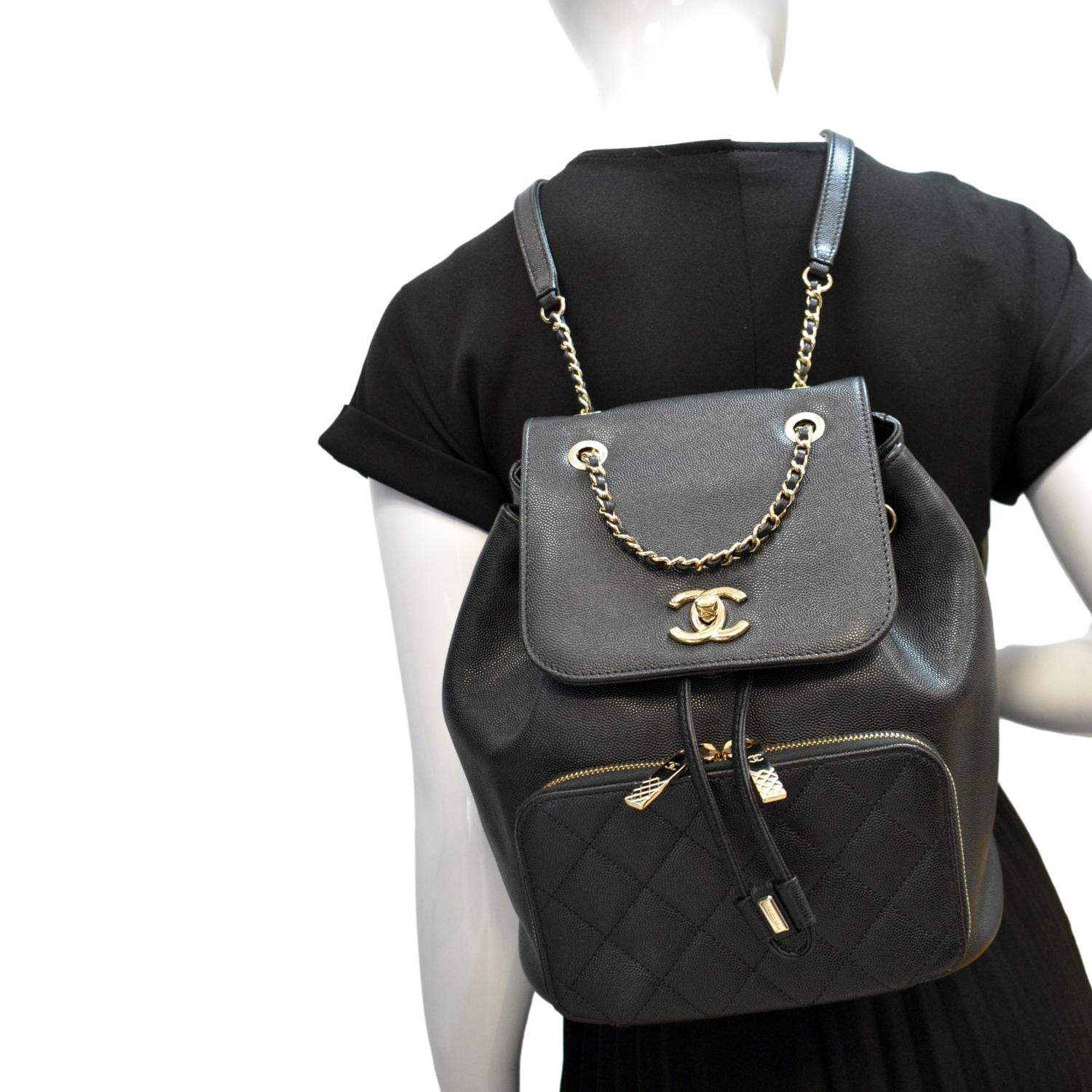 CHANEL Business Affinity Caviar Quilted Backpack Black