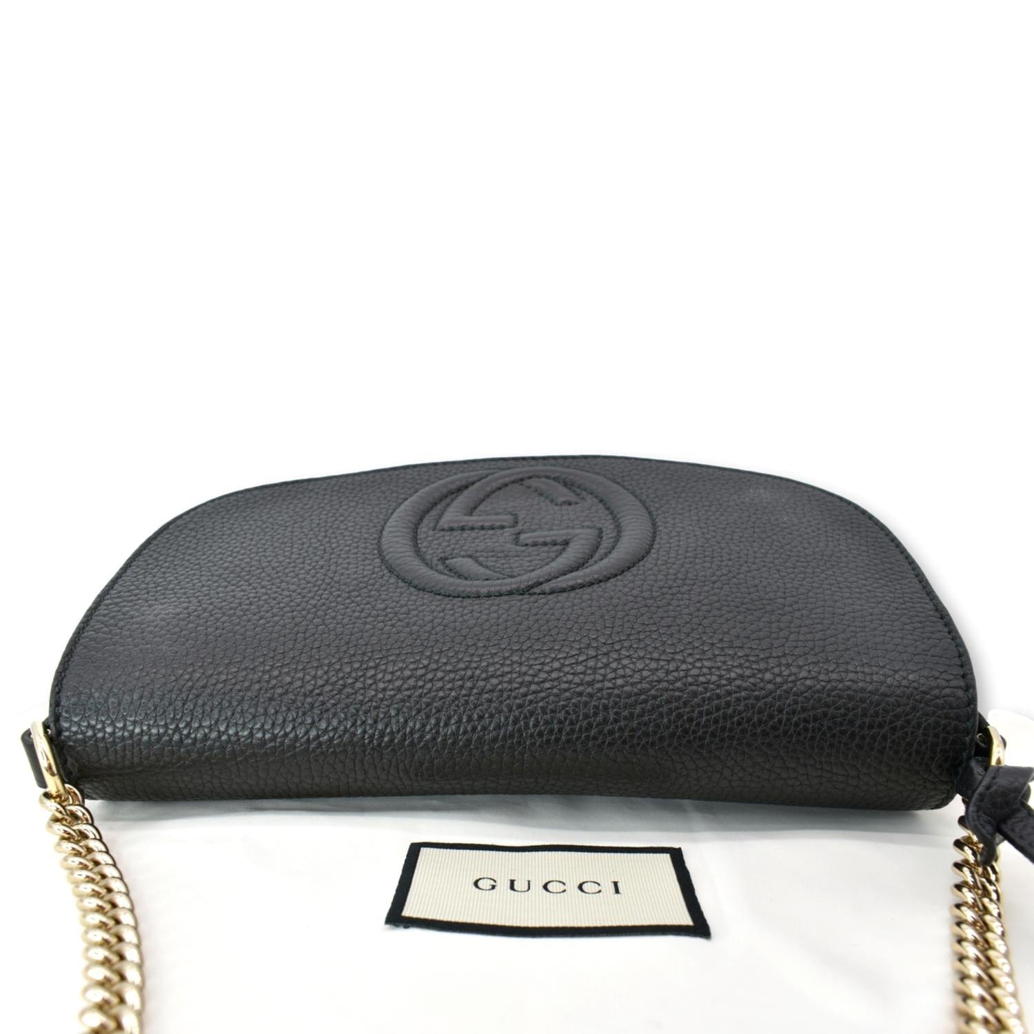 GUCCI GG Soho Tassel Chain Leather Crossbody Bag Beige Black