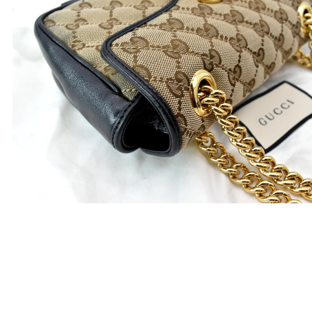 GUCCI GG Marmont Mini Canvas Leather Shoulder Bag Beige 446744