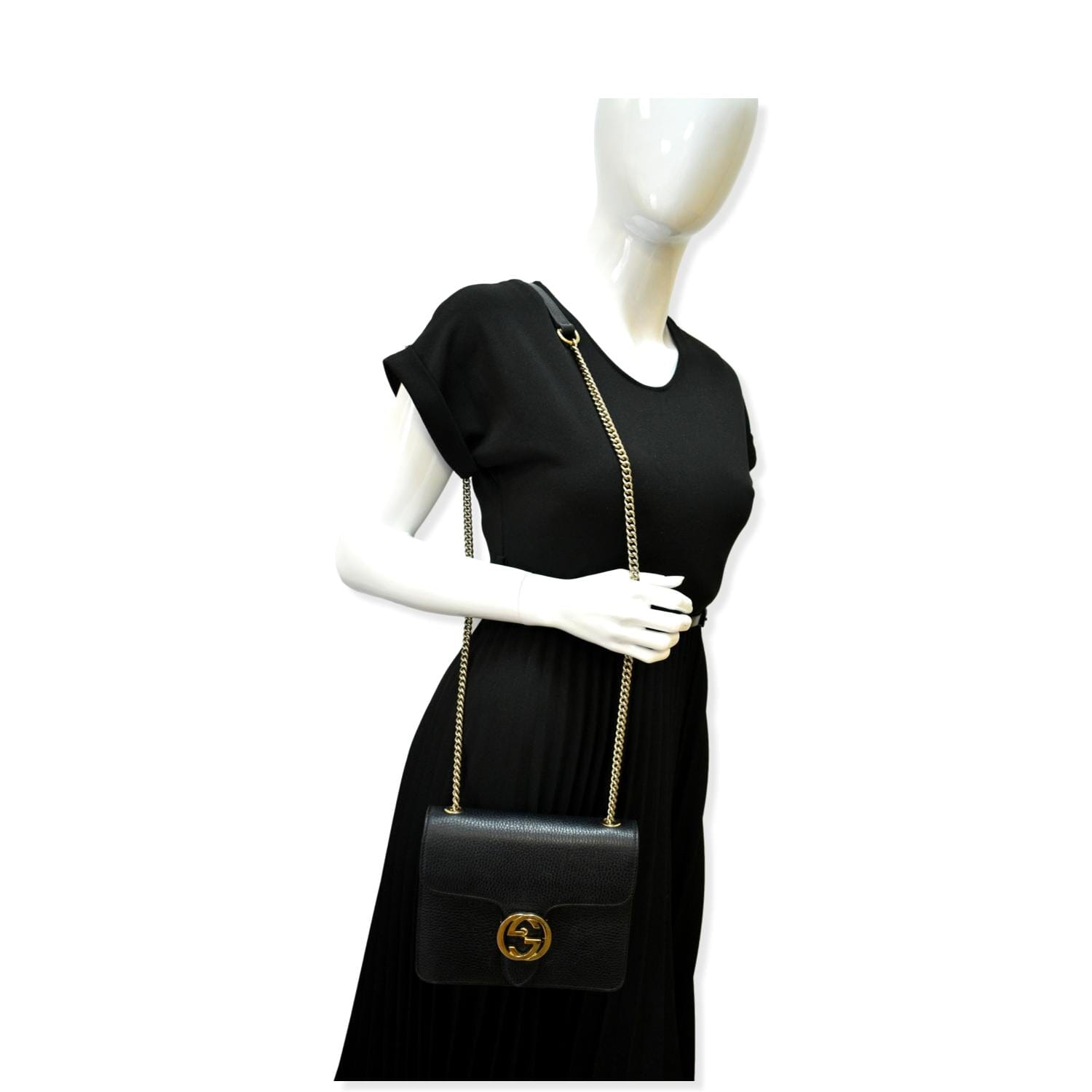 GUCCI Interlocking GG Leather Crossbody Bag Black 510304