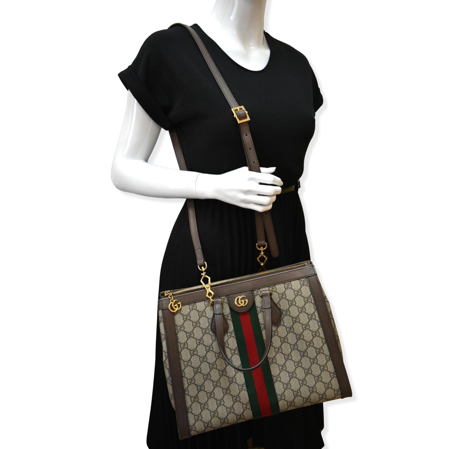 GUCCI Ophidia Medium GG Supreme Tote Shoulder Bag Beige 524537