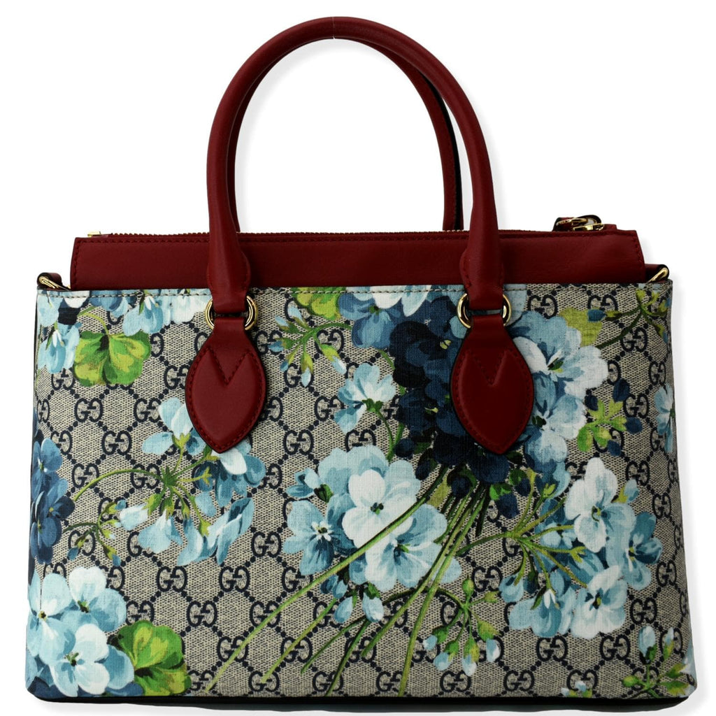 GUCCI Blooms GG Floral Supreme Canvas Leather Satchel Bag Red 409534