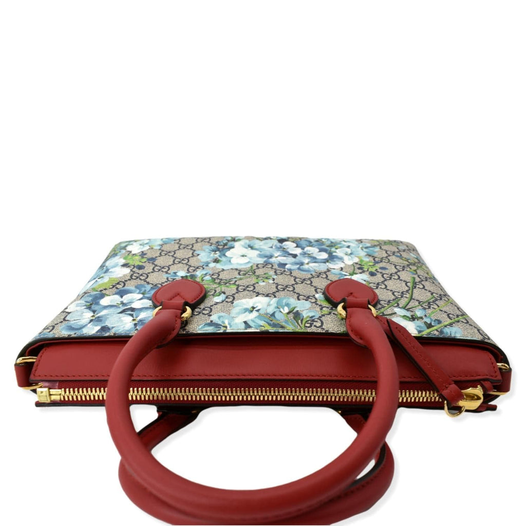 GUCCI Blooms GG Floral Supreme Canvas Leather Satchel Bag Red 409534
