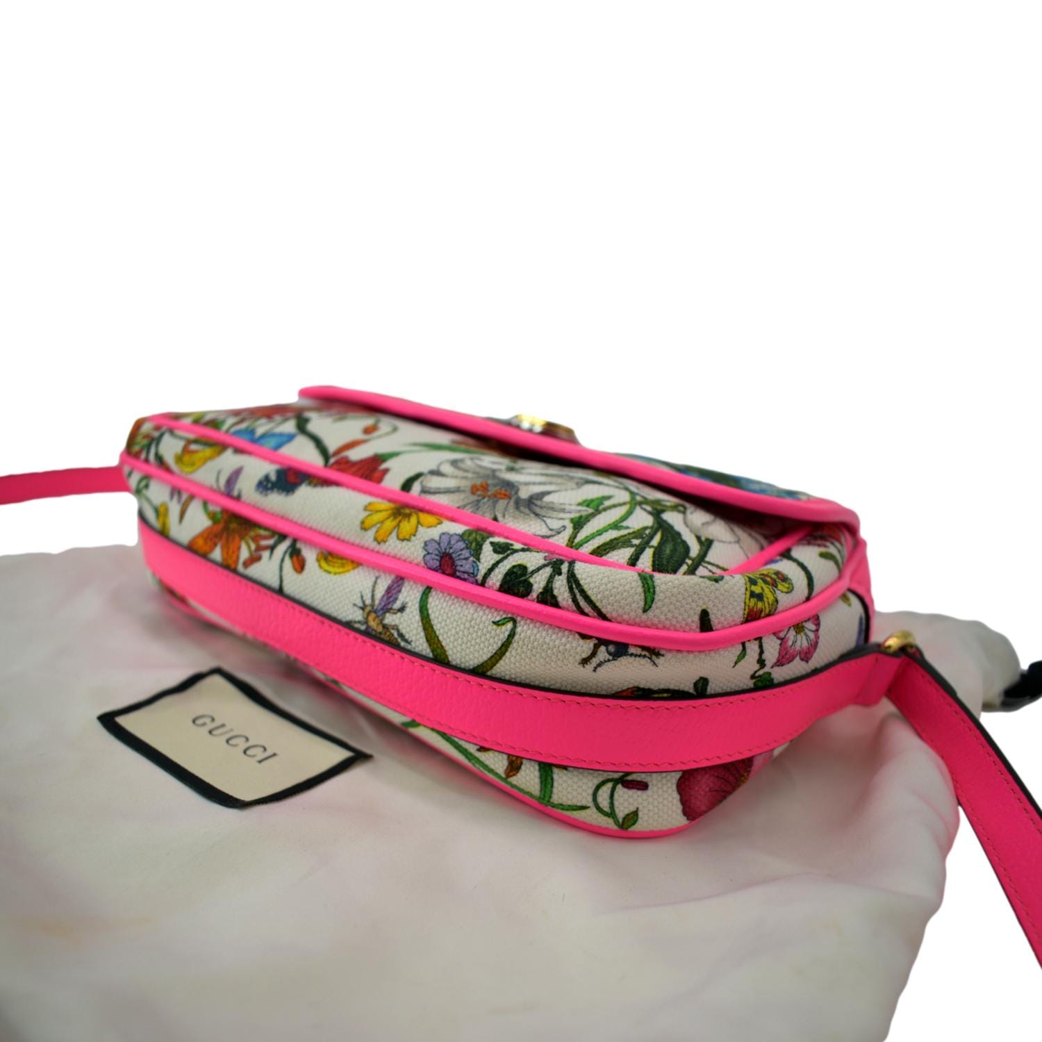 GUCCI Flora Canvas Tote Shoulder Bag Pink 550147