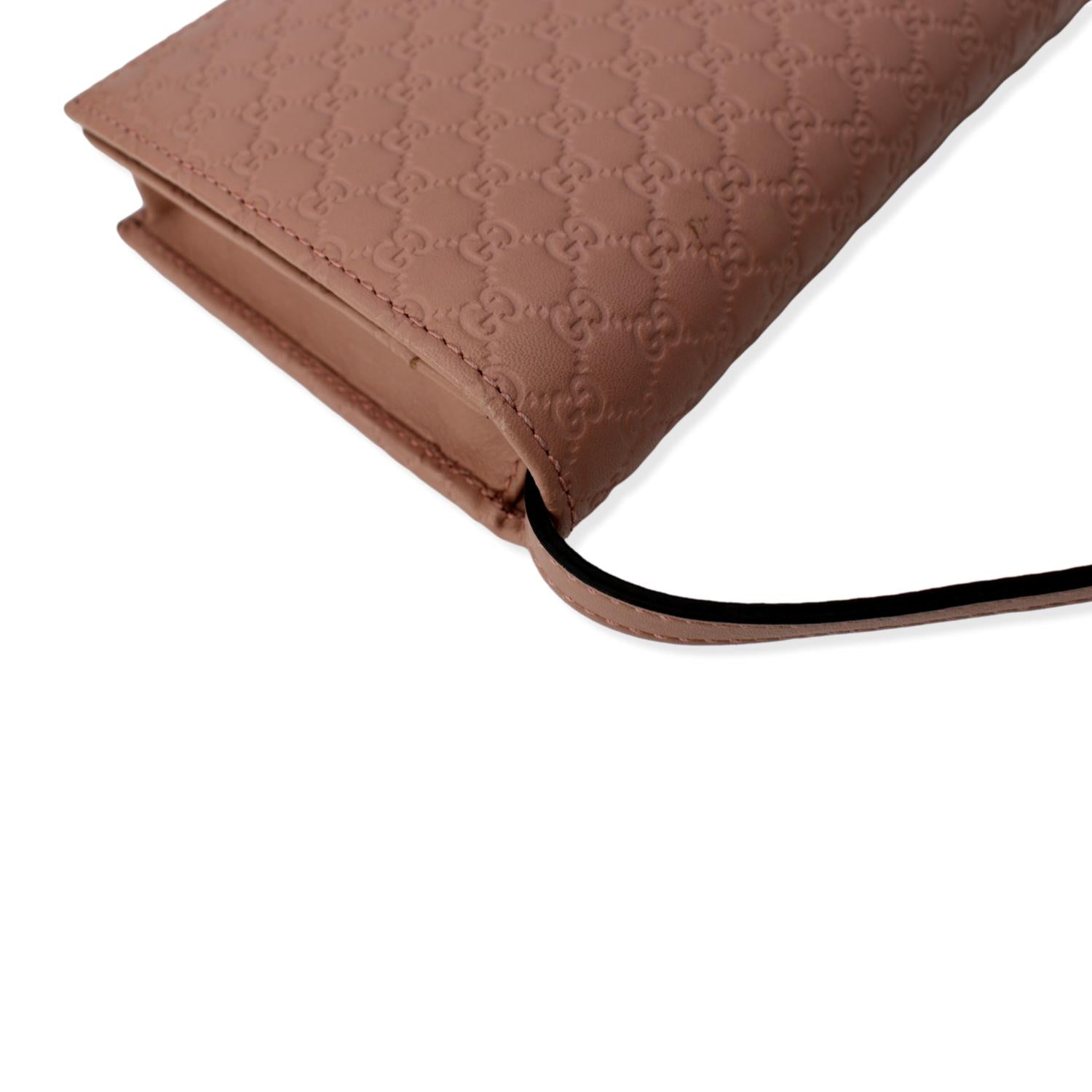 GUCCI Micro GG Guccissima Leather Crossbody Wallet Pink 466507