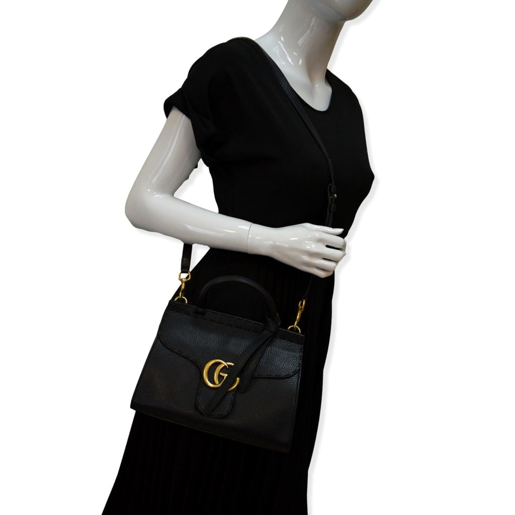 GUCCI GG Marmont Leather Top Handle Shoulder Bag Black 442622