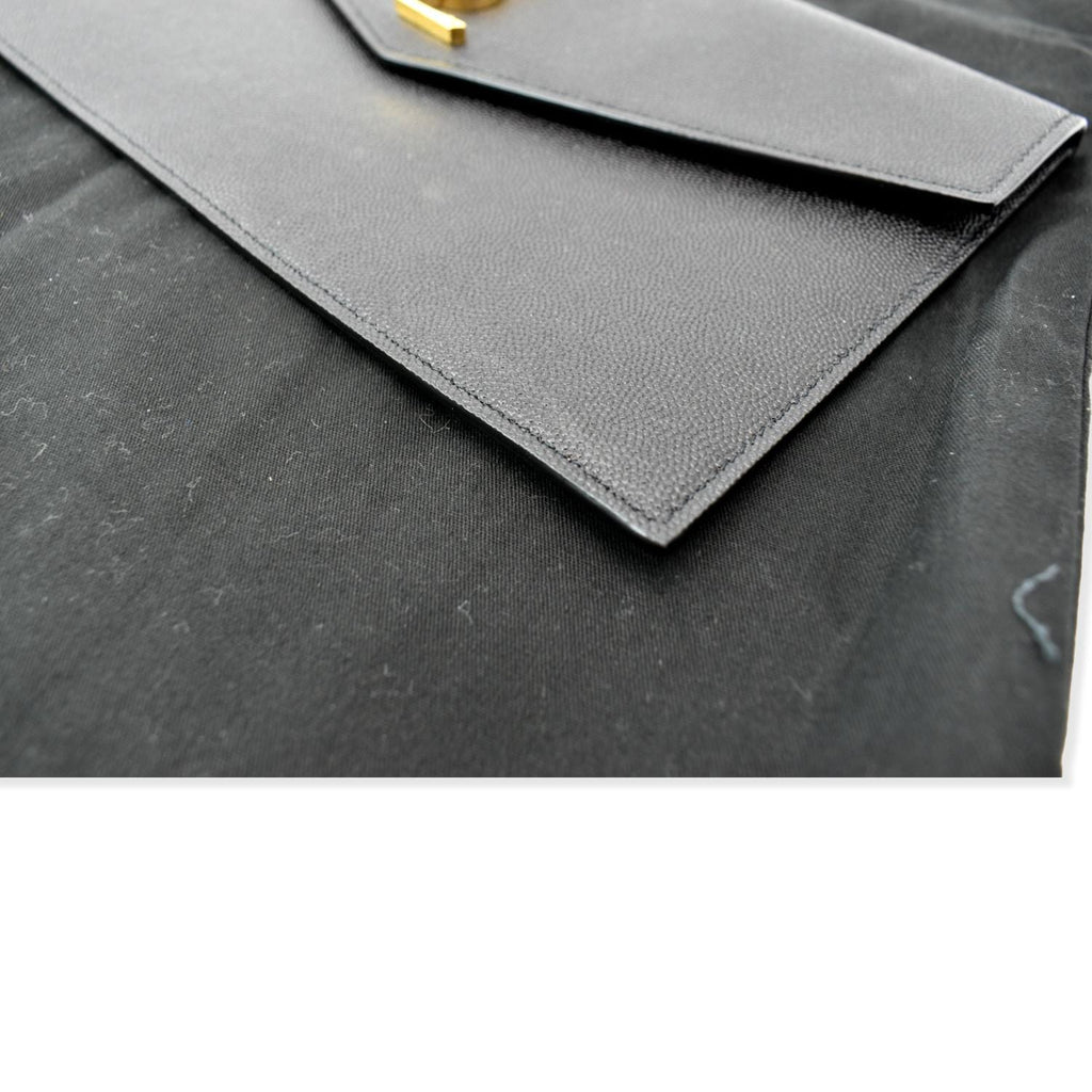 YVES SAINT LAURENT Uptown Envelope Grain De Poudre Leather Clutch Black