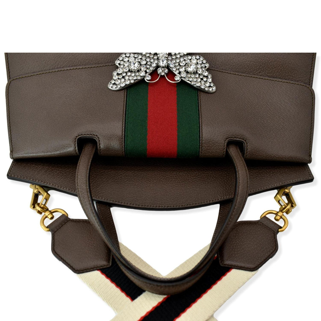 GUCCI Butterfly Linea Totem Leather Large Top Handle Shoulder Bag Brown 500772