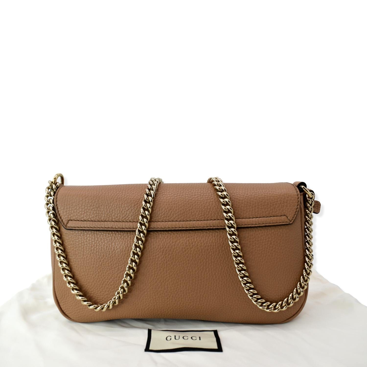 GUCCI Soho GG Flap Leather Chain Crossbody Bag Rose Beige 536224