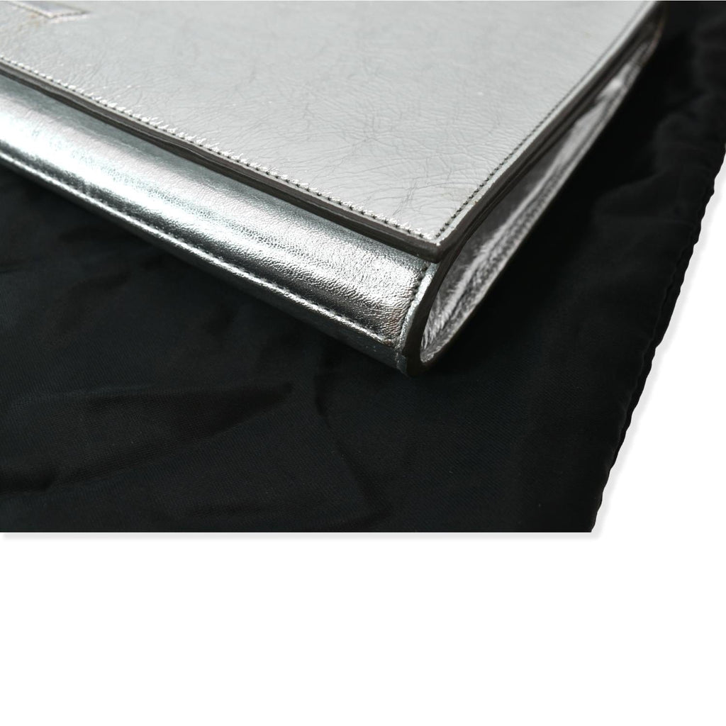 YVES SAINT LAURENT Belle de Jour Leather Clutch Bag Silver