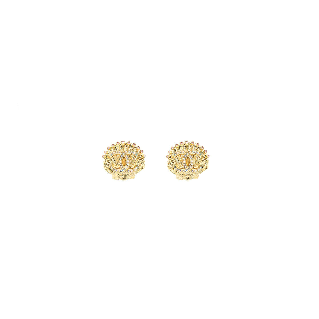 Chanel cc logo/Shell Earring Multicolour Crystal Gold Tone