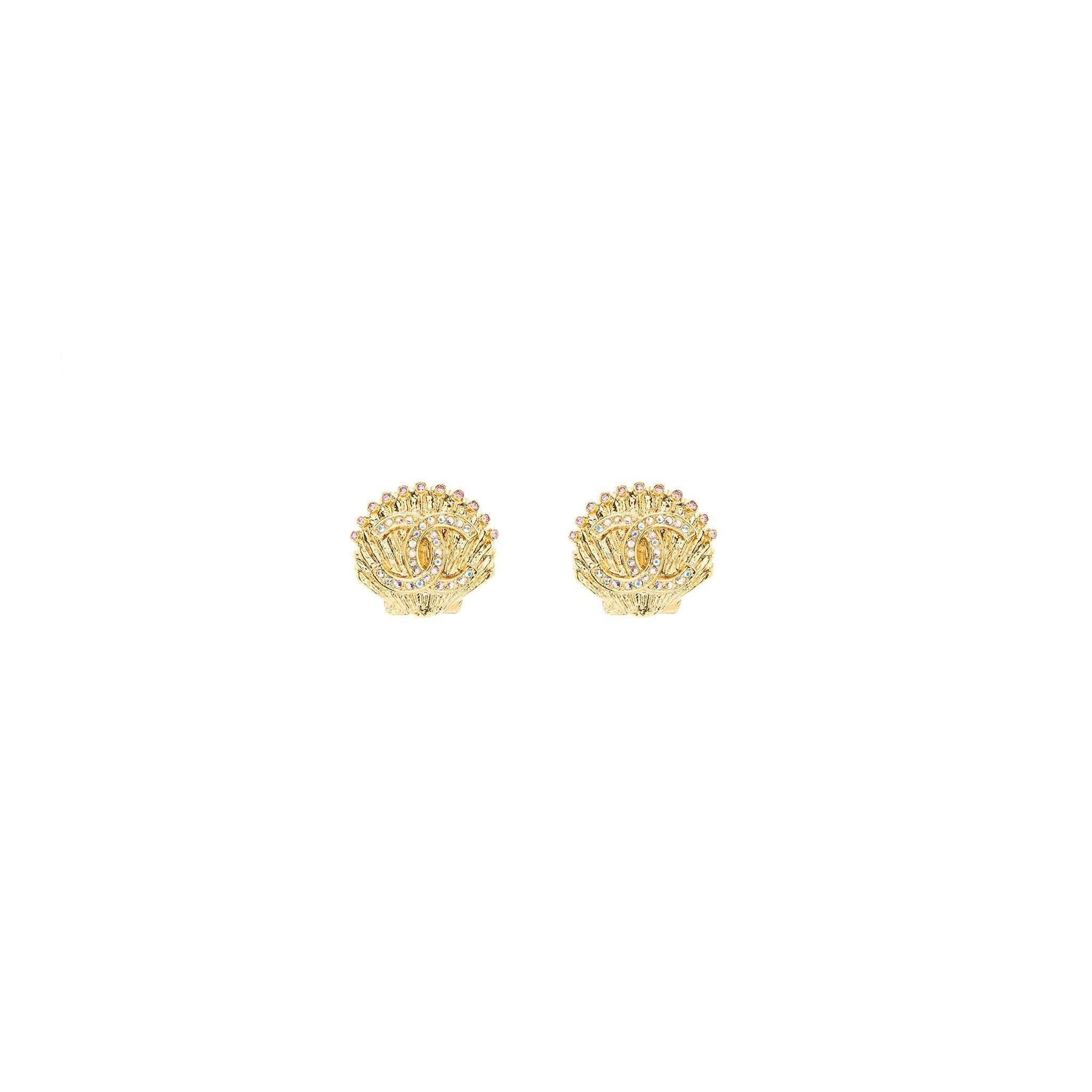 Chanel cc logo/Shell Earring Multicolour Crystal Gold Tone