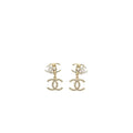 Chanel Triple CC logo drop earrings light gold tone