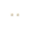 Chanel Classic CC Logo earrings Crystal Light Gold Tone