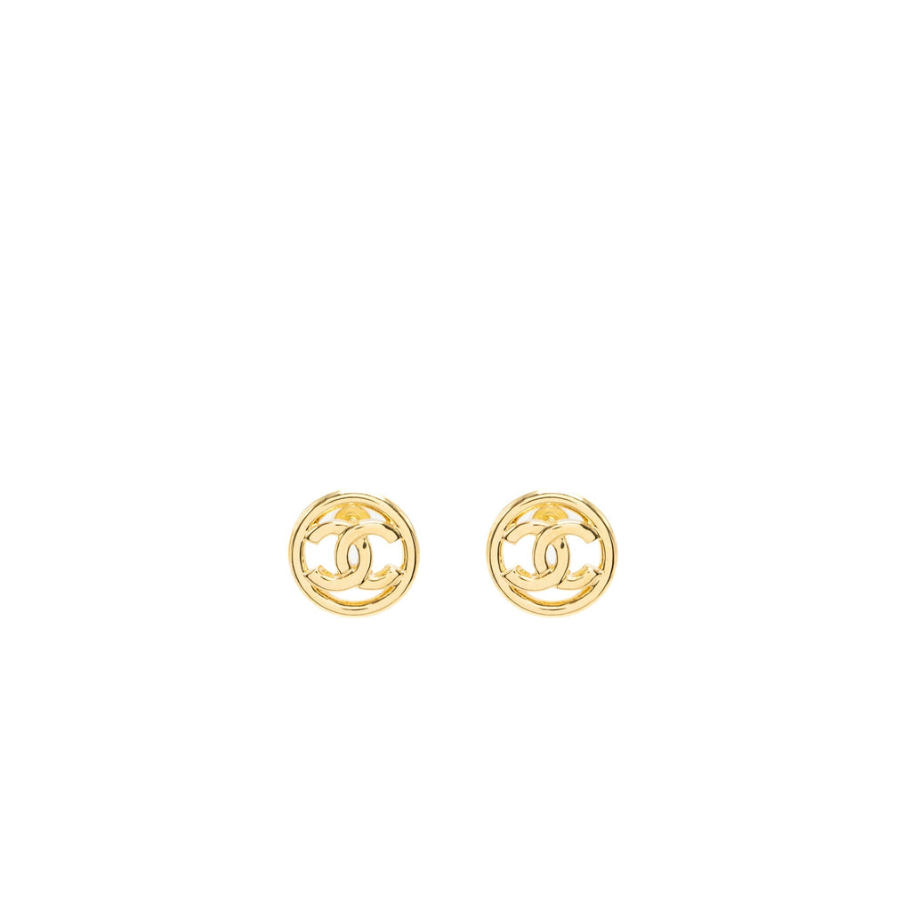 Chanel round and CC logo earrings gold tone