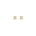 Chanel Classic Crystal CC Logo Earrings Light Gold Tone