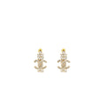 Chanel CC Logo Small Hoop Earrings With Crystal Light Gold Tone