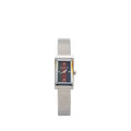 Gucci G-Frame Watch Steel case, green-red-blue web dial, steel mesh bracelet