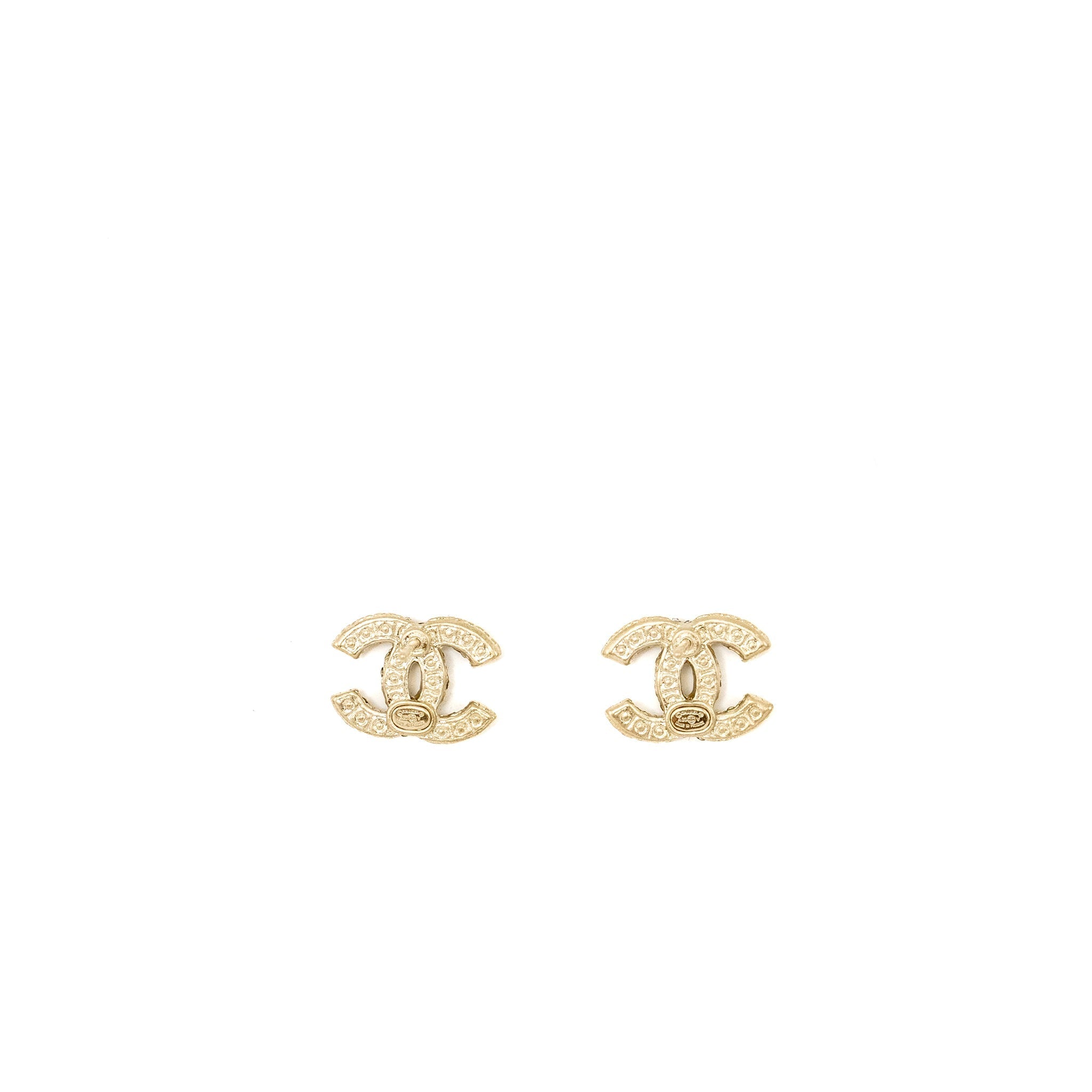 Chanel CC Logo Earrings Pearl/Crystal Light Gold Tone