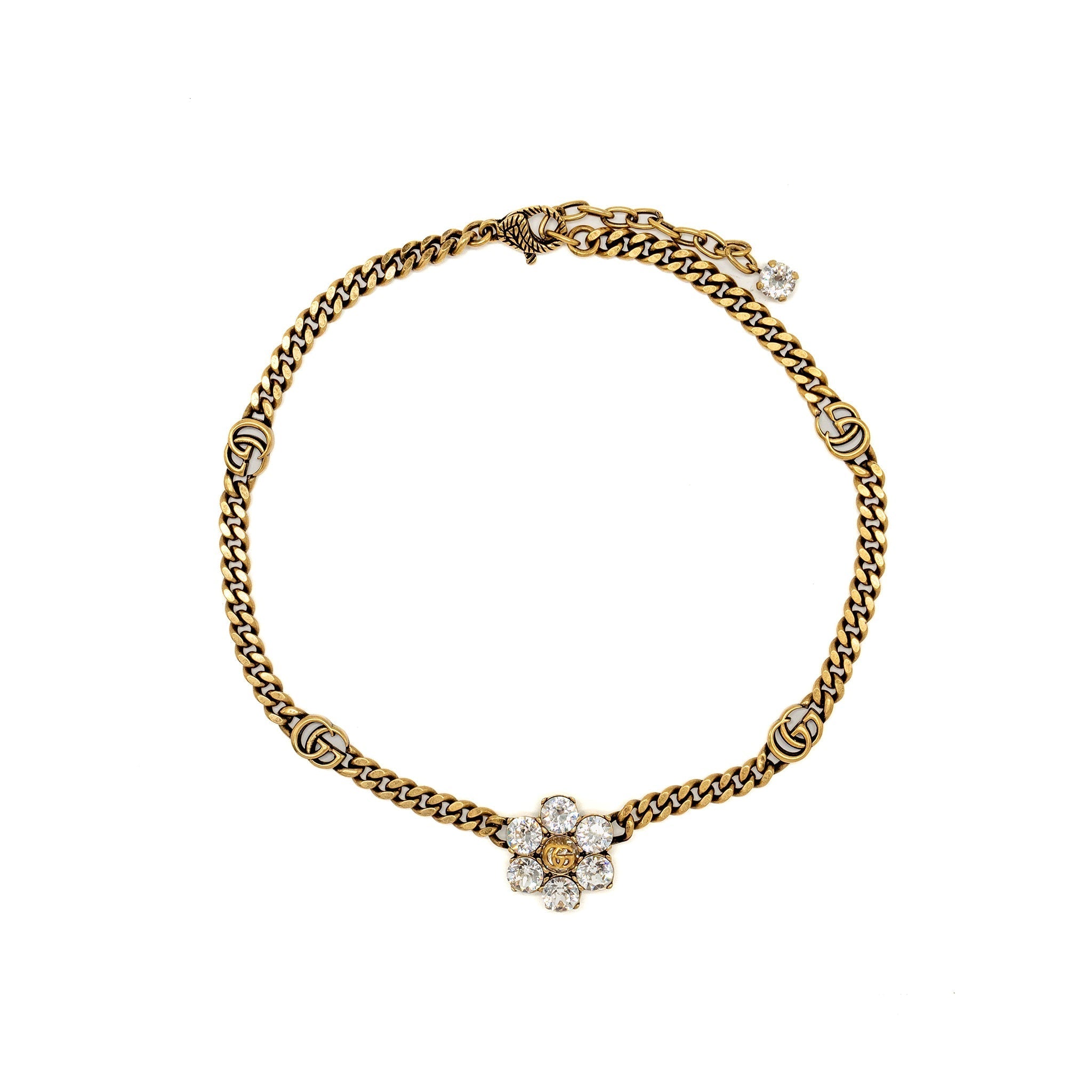 Gucci Crystal Double G Necklace Metal Aged Gold