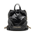 Chanel 22 Backpack White Letter Logo Shiny Calfskin Black  (Microchip)