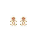 Chanel CC Logo Earrings Pink Crystal Gold Tone