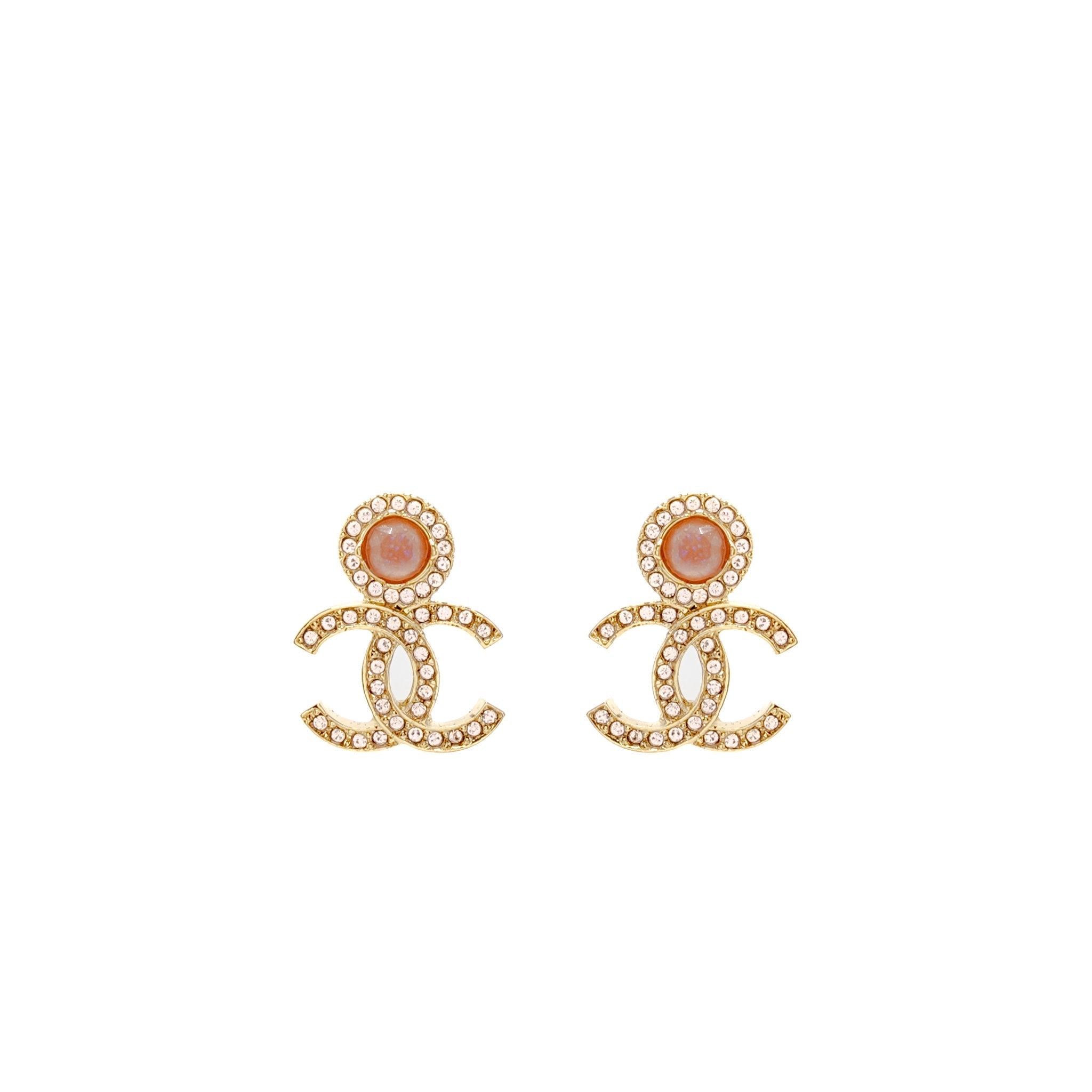 Chanel CC Logo Earrings Pink Crystal Gold Tone