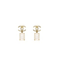 Chanel CC Logo Square Drop Earrings with Crystal Light Gold Tone