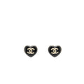 Chanel 22k CC Logo Heart Shape Earrings Lambskin Black L