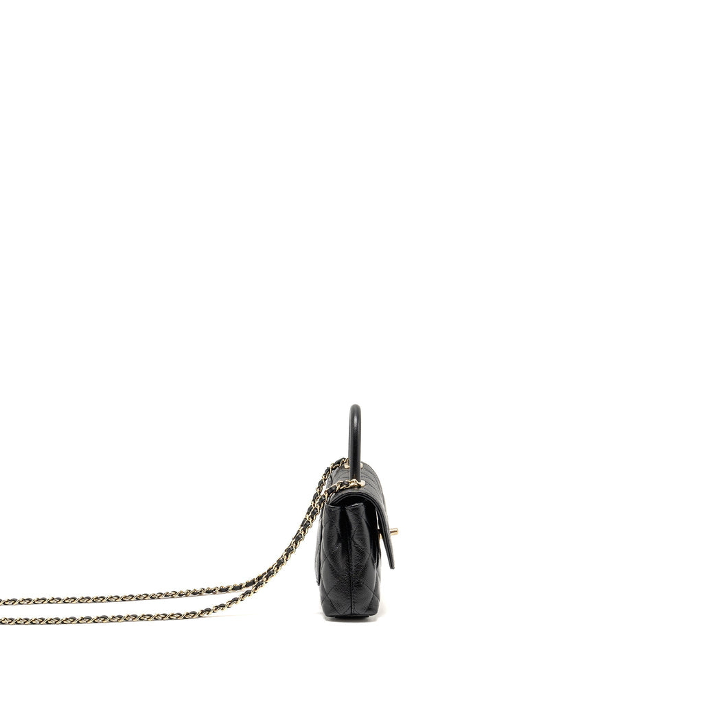 Chanel Coco Handle Clutch with Chain Caviar Black L (Microchip)