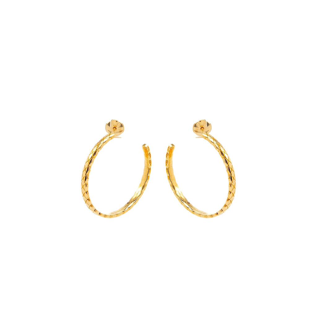 Chanel Coco Crush Hoop Earrings Quilted Motif Beige Gold