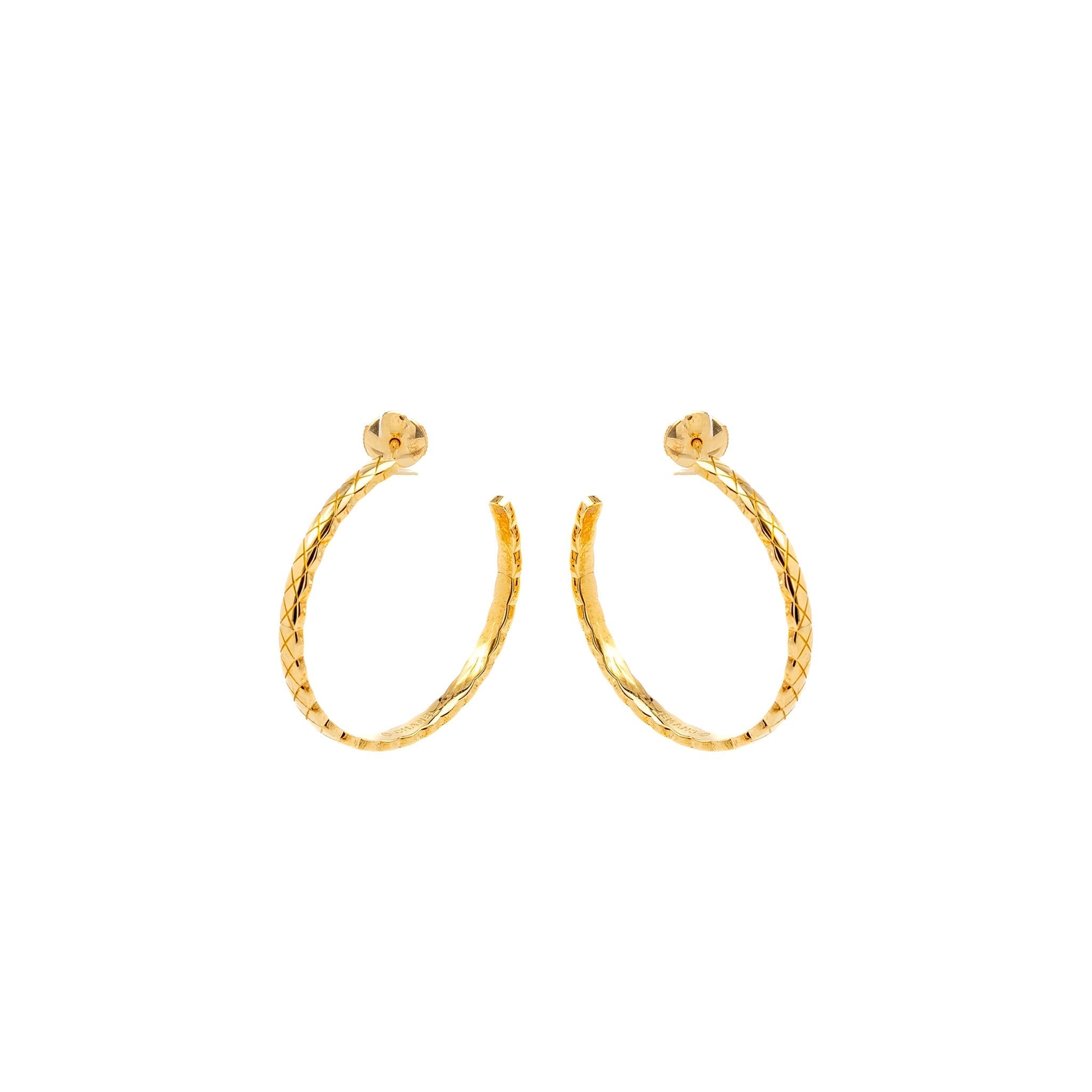 Chanel Coco Crush Hoop Earrings Quilted Motif Beige Gold